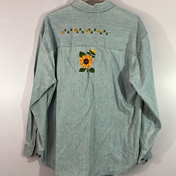 Vintage faded glory chino cotton button down work shirt, embroidered in back, M - Picture 3 of 4